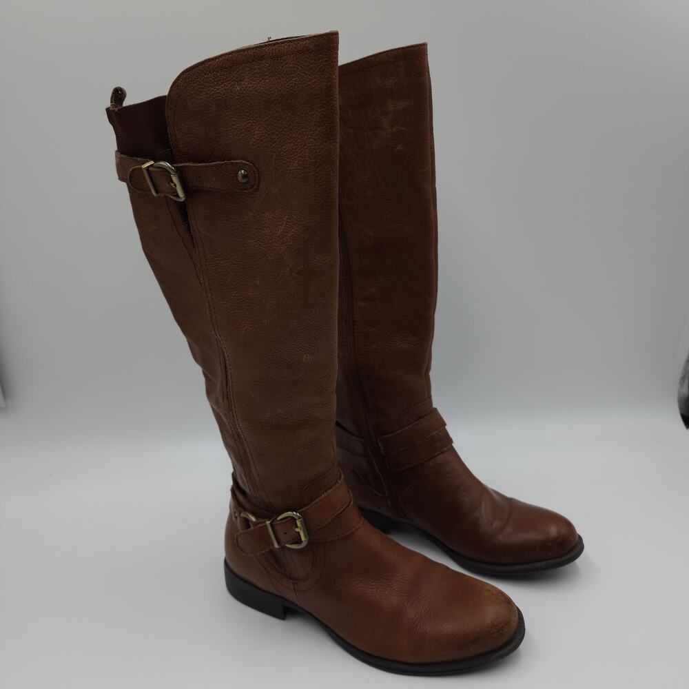 Naturalizer Jillian Brown Pebbled Wide Shaft Leather Tall Riding Boot Size 5W